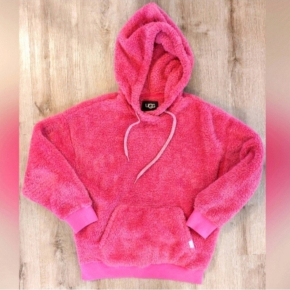 New UGG Hot Pink Teddy Sherpa Hooded Sweatshirt In Womens Size Small